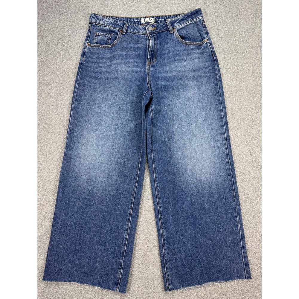 Rewash Wide Leg Jeans Women's 30 Blue Medium Wash Low Pro Baggy Fit Whiskered